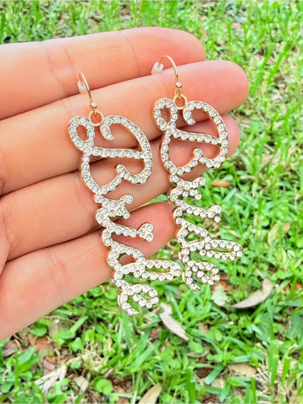 Crystal Script Drop Earrings - BRIDE Earrings